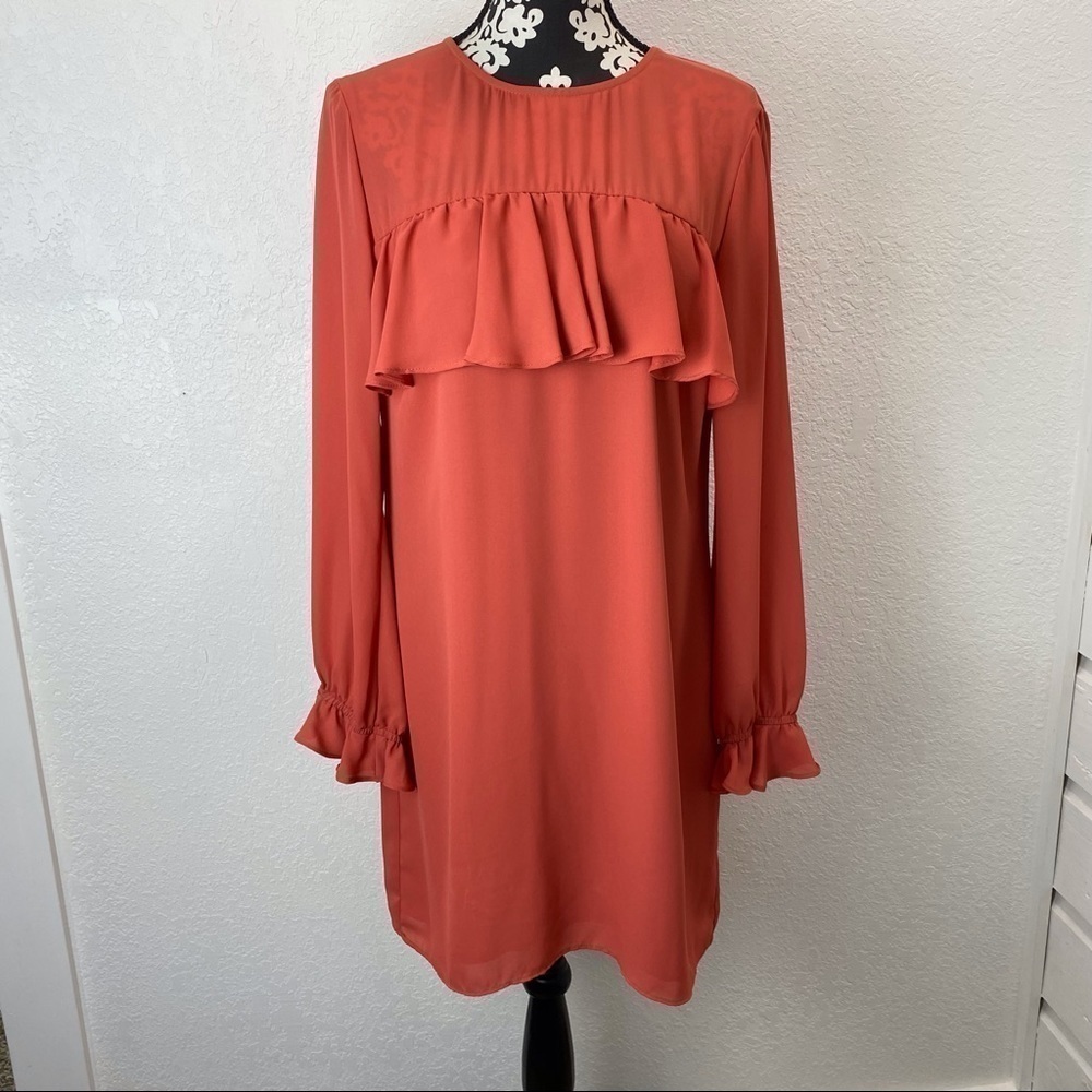 WAYF Ruffle Slip On Long Sleeve Dress